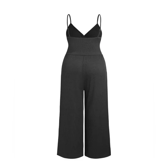 NWOT - V-neck Cami Wide Leg Jumpsuit Curve & Plus Elegant Black Jumpsuit - CIDER - Picture 6 of 8